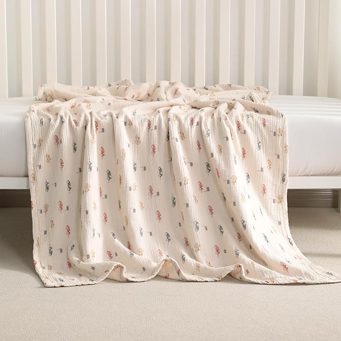 NTBAY 2 Layer Muslin Cotton Baby Swaddle Blanket, 30x40 Soft and Breathable Receiving for Newborns and Infants, Perfect for Crib, Stroller, Travel, Lightweight Nursery Blanket, Retro Race Car