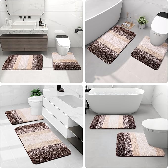Arotive Microfiber Bathroom Rugs, Shaggy Soft and Absorbent Bath Rug, Non-Slip, Thick Plush Machine Washable Dry Bath Mats for Bathroom, Tub and Shower, 54x24, Brown, Rectangular