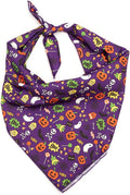 THE WORTHY DOG Classic Tie-On Dog Bandana – Soft Cotton Flannel Square Pet Bandana, Fright Night Pattern, Purple, Small