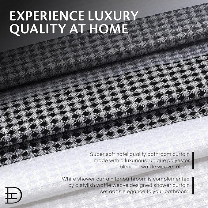 Dainty Home | Black Ombre Waffle Weave Shower Curtain - 70" x 72" - Water Resistant Polyester Blend Fabric Shower Curtain - The Best Gradient Design Washable Waffle Shower Curtain