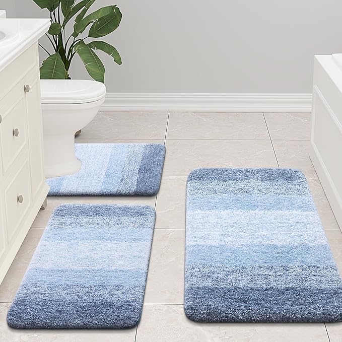 Arotive Microfiber Bathroom Rugs, Shaggy Soft and Absorbent Bath Rug, Non-Slip, Thick Plush Machine Washable Dry Bath Mats for Bathroom, Tub and Shower, 54x24, Light Blue, Rectangular