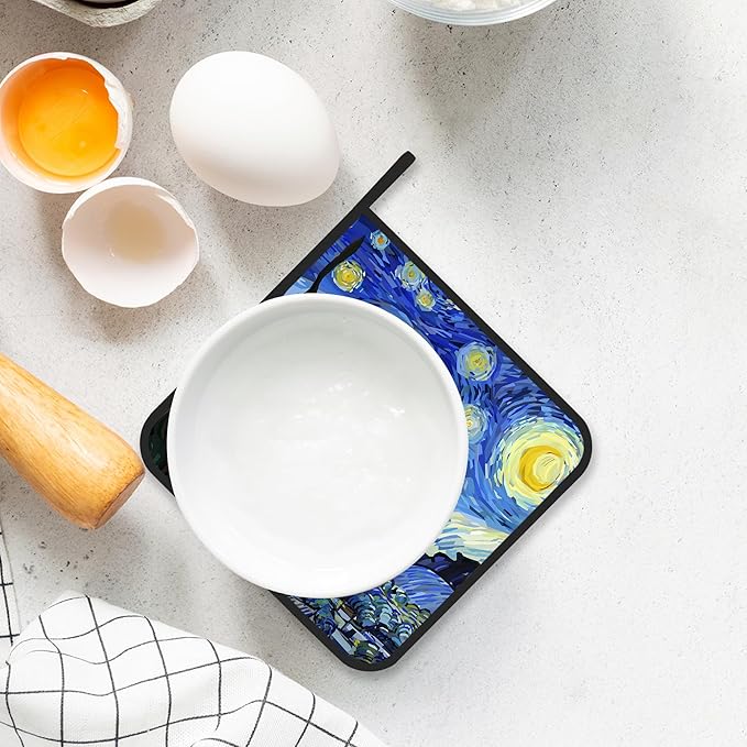 Pot Holder Set of 2,Starry Night Kitchen Heat Resistant Potholder for BBQ Cooking Baking,Food Hot Pat for Women Men Kitchen Wear