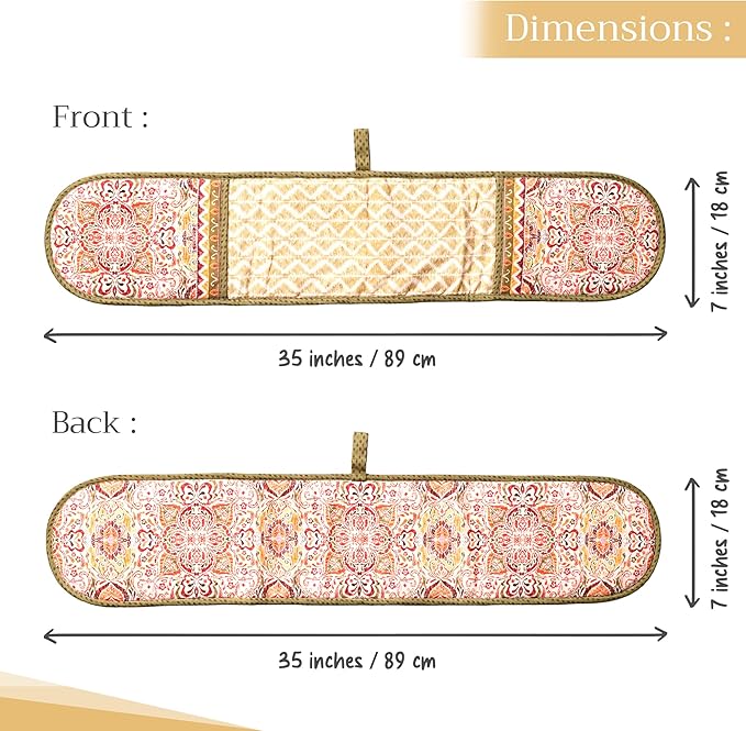 Maison d' Hermine Double Oven Mitt (7" x 35") 100% Cotton Heat Resistant BBQ Cooking Gloves with Loop for Thanksgiving Christmas Decorations Baking Cooking Barbeque Handling Hot Pan (Damask)