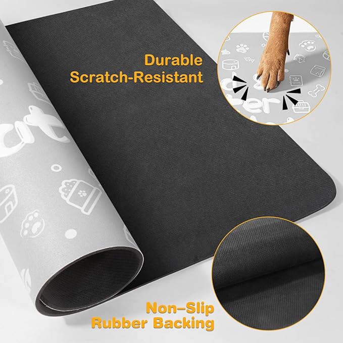 Pet Feeding Mat,Dog Cat Mat for Food and Water,Dog Bowl Waterproof Placemat with Rubber Backing,Absorbent Quick Dry Water Dispenser Mat for Pet（Light Gray 12"×18"）
