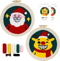 Christmas Punch Needle Kit for Adult Beginner, 2-Pack Santa & Reindeer Easy Punch Embroidery Starter Set with Instruction, Fun DIY Needle Point Craft for Home Decor & Holiday Gift Idea