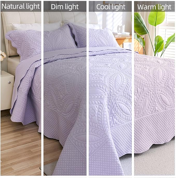 Cmfshape Oversize King Bedspread 120"x120",3 Piece California King Quilt,Lightweight Lavender Bed Quilt Set for All Season,Modern Coin Pattern Bedding Set