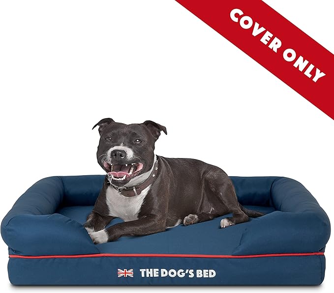 The Dog's Bed Replacement Outer Cover for The Dog's Bed Orthopedic Memory Foam Dog Bed. Washable Oxford Fabric, Medium (Blue with Red Piping UK Embroidery Flag) Veterinary Approved