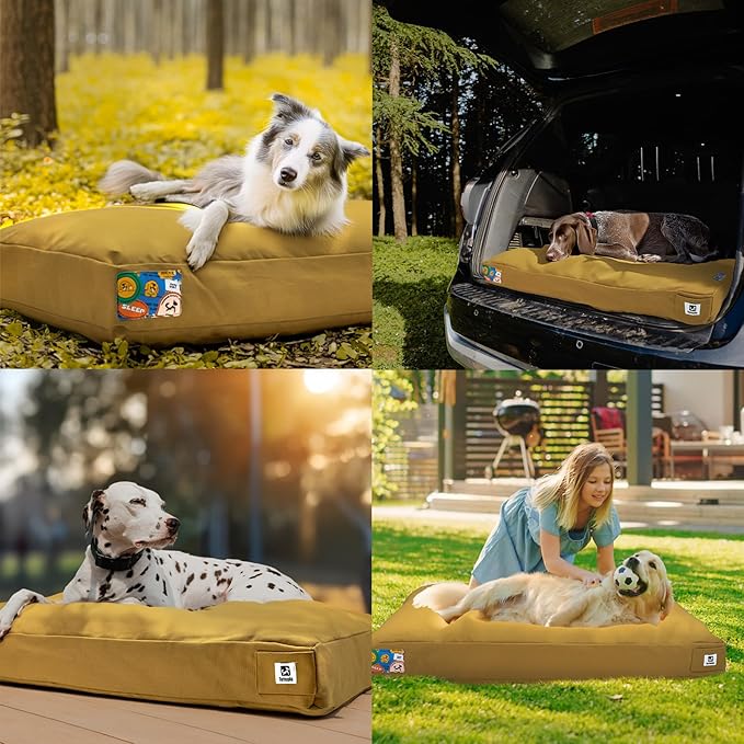 Sytopia 36 Inch Canvas Outdoor Dog Bed for Large and Medium Dogs, Waterproof Washable Removable Cover, Indoor Patio Pet Pad, Yellow