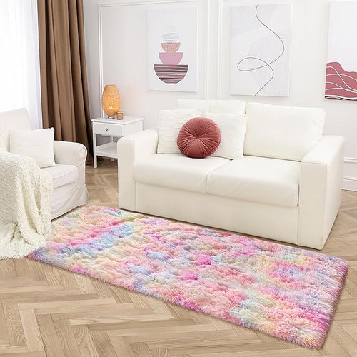 2x6 Ft Rainbow Rug for Girls Bedroom Colorful Area Rug Unicorn Rugs for Girls Bedroom Kawaii Room Decor Runner Rugs for Living Room Plush Fluffy Rug Non Slip Fuzzy Rugs for Kids Room