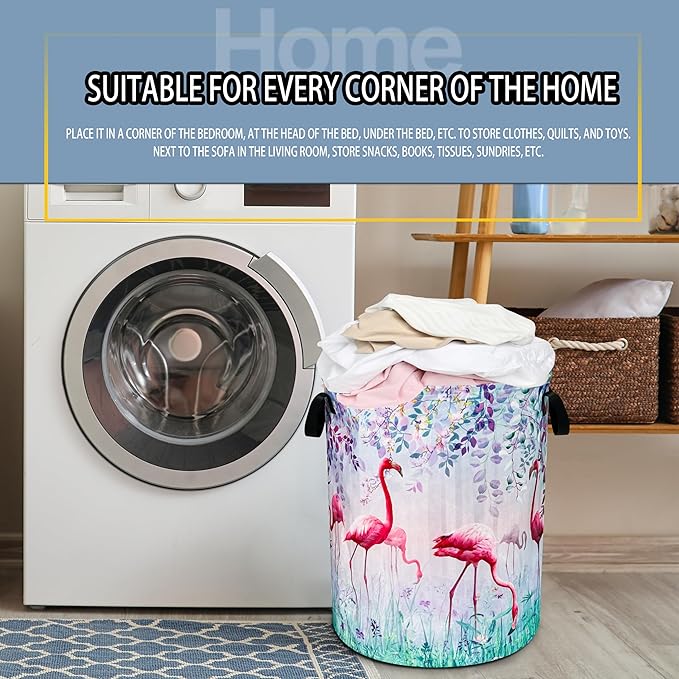 NUTAINLA Flamingo Laundry Basket Animal Foldable Oxford Cloth Funny Tote Bag Laundry Hamper Clothes Storage Bucket Toy Organizer For Bathroom/Laundry Storage/Bedroom 18.9x16.5 Inch
