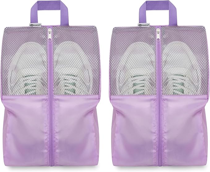 HANOZI Shoe Bags For Travel, Used As For Storage or Shoe Travel Bag, Space Saving When Travelling With This Travel Shoe Bags For Packing, Waterproof Nylon Sneaker Bag. (Light Purple, 2 Pack, Medium)
