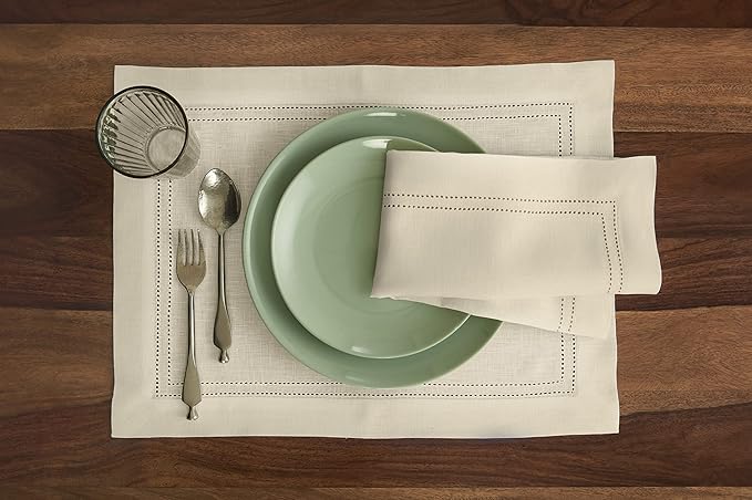 Solino Home Ivory Linen Napkins Set of 4-100% Pure Linen Double Hemstitch Dinner Napkins 20 x 20 Inch for Spring, Easter - Handcrafted and Machine Washable