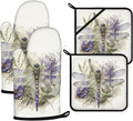 Dragonflies Oven Mitts and Pot Holders Sets 4Pcs,Extra Long Oven Gloves Potholder for Kitchen Cooking Baking BBQ 100% Cotton Heat Resistant