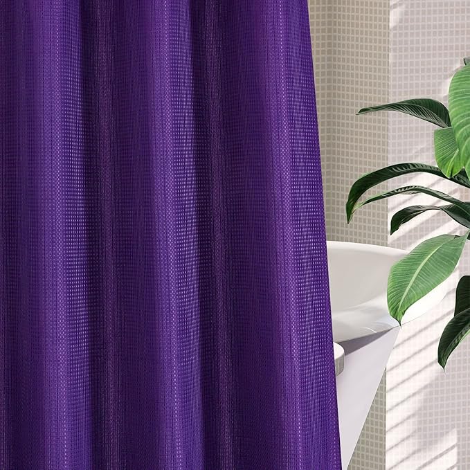 MitoVilla Purple Waffle Long Shower Curtain Liner Set 72 x 80, No Hooks Required 80 inch Long Fabric Cloth Shower Curtain Set with Cloth Snap-in Liner for Modern Hotel Bathroom Decor, Lavender