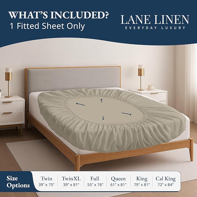 Lane Linen 100% Egyptian Cotton King Size Fitted Sheet Only (79"x81" + 16") - Elegant Sateen Weave, Ultra Soft, Breathable, Highly Durable, Deep Pockets Upto 17" - Swiss Dot Linen