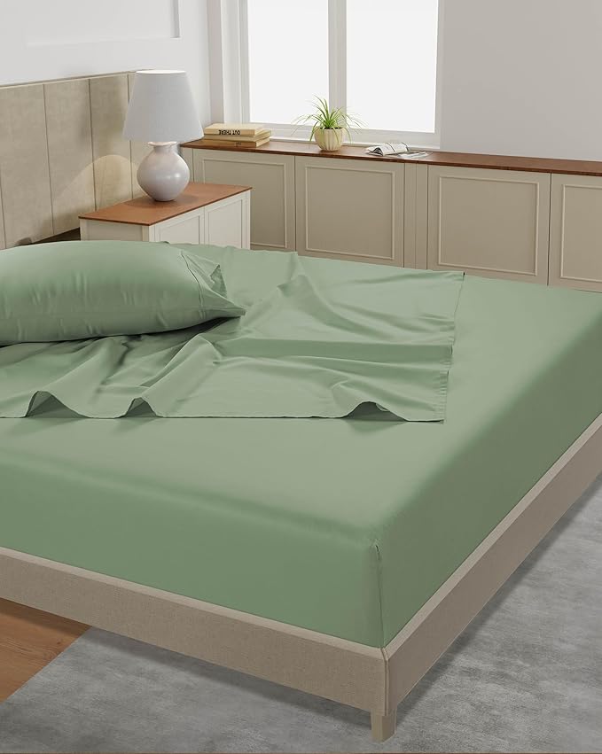 Lane Linen Queen Bed Sheet Set – 450 Thread Count Cooling Sheets Queen Size, 100% Cotton, Soft Comfort for Restful Sleep, Easy Machine Washable, Sateen Finish, Snug Fit 15" Deep Pocket – Iceberg Green