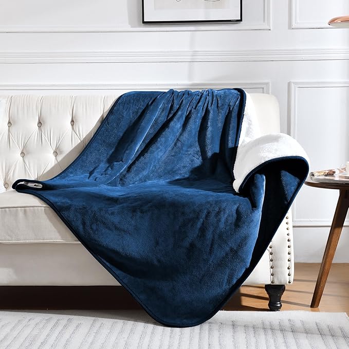 Yaning Waterproof Blanket for Bed Couch Sofa, Soft Liquid Pee Proof Pet Blanket for Dog Puppy Cat, Reversible Sherpa Fleece Furniture Protector (Navy Blue, 50x60 inches)