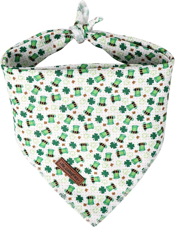 MR. CHUBBYFACE St.Patrick's Green Grid Dog Bandanas Reversible Triangle Bibs Scarf Accessories for Dogs Cats Pets