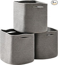 ICERZCZ 13 Inch Cube Closet Storage Bins, Woven Cotton Rope Organizer Baskets for Organizing & Shelves, Books, Towels, Clothes, Toys, 13x13x13 in, Grey (Pack of 3)