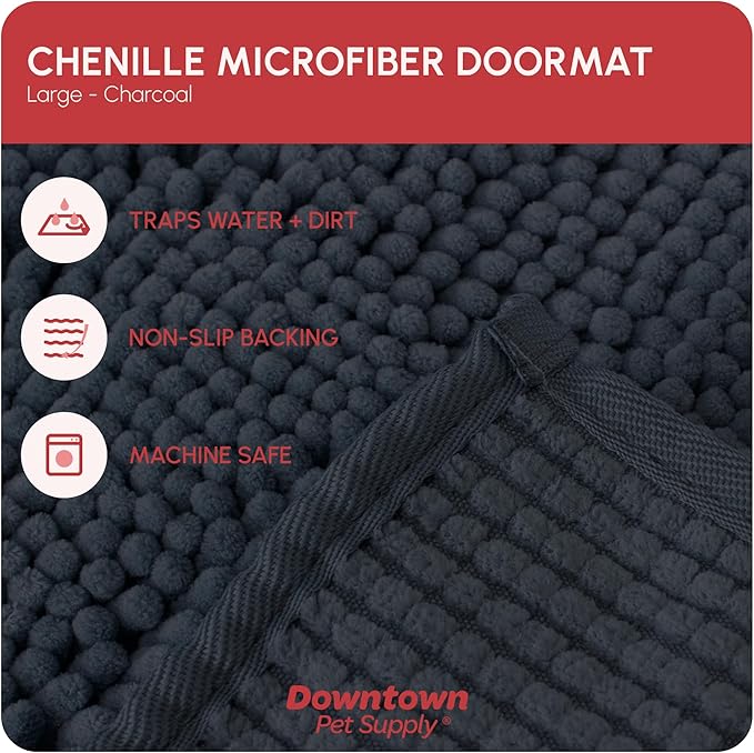 My Doggy Place Dog Mud Mat, 36" x 26" Charcoal – Thick Microfiber Entry Rug for Snow, Mud & Salt – Absorbent, Quick-Dry, Washer-Safe & Non-Slip, Large
