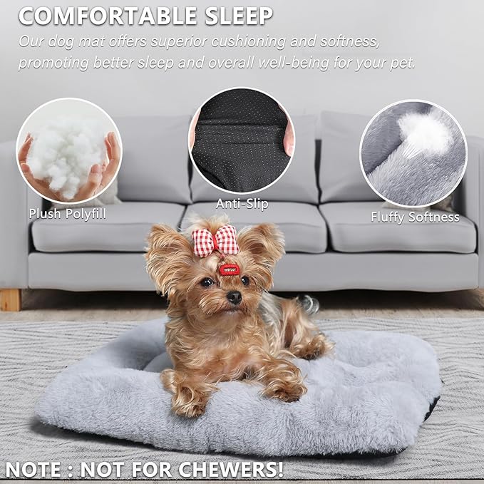 Crate Pads 18x12 Dog Bed for XX- Small Dogs and Indoor Cats Washable,Fluffy Comfy Soft Dog Kennel Pad Pet Sleeping Mat,Deluxe Plush Cat Bed cushion for Tiny Dogs Breeds Fits Crate 18 Inches,Light Grey