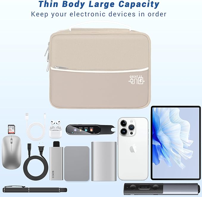 Miavers Electronics Organizer,Travel Cord Organizer Pouch, Portable Cable Organizer Bags, Waterproof Electronic Accessories Storage Case for Cables, Cords, Charger, Phone (Double Layer-Beige)