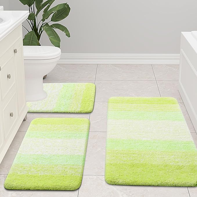 Arotive Microfiber Bathroom Rugs, Shaggy Soft and Absorbent Contour Toilet Rugs, Non-Slip, Thick Plush Machine Washable Dry Bath Mats for Toilet Base, 24x16, Light Green, Rectangular