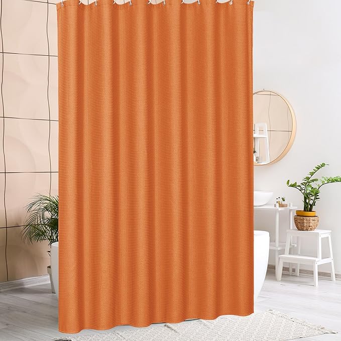 MitoVilla Orange Shower Curtain 72 x 78, Long Waffle Fabric Shower Curtains for Modern Luxury Bathroom Decor, Heavy Duty Hotel Cloth Shower Curtains 78 inch Long, Burnt Orange