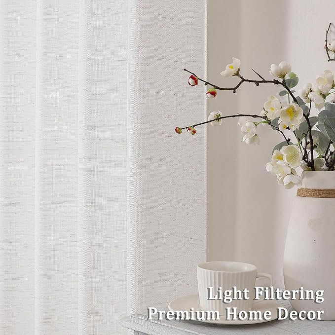 Lecloud Bessie Curtains 45 Inch Length 2 Panels Set, Light Filtering Faux Linen Textured Soft Airy Window Curtains, Rod Pocket Window Treatments for Living Room Bedroom, Each 30 W x 45 L, Natural