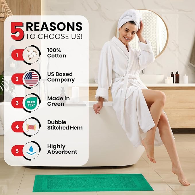 Infinitee Xclusives Premium Cotton Bath Mats for Bathroom – Pack of 2 | 34x22 Inches | Ultra Soft, Super Absorbent, Non-Slip, Machine Washable Mats (Vivid Green) [Not a Rug]