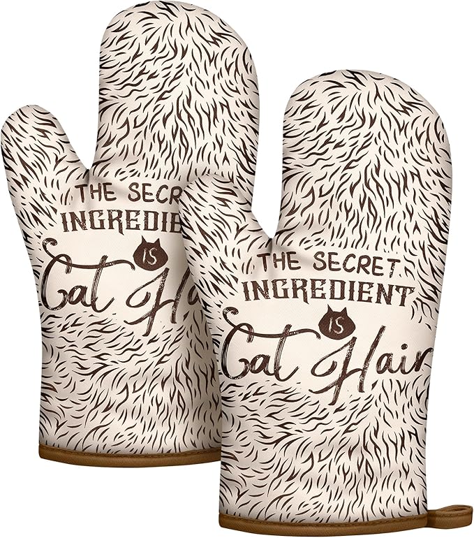 Slohif Funny Oven Mitt Heat Resistant for Women - 2 Pack Brown Cute Novelty Cool Kitchen Oven Mittens with 100% Cotton for Baking and Cooking Accessories