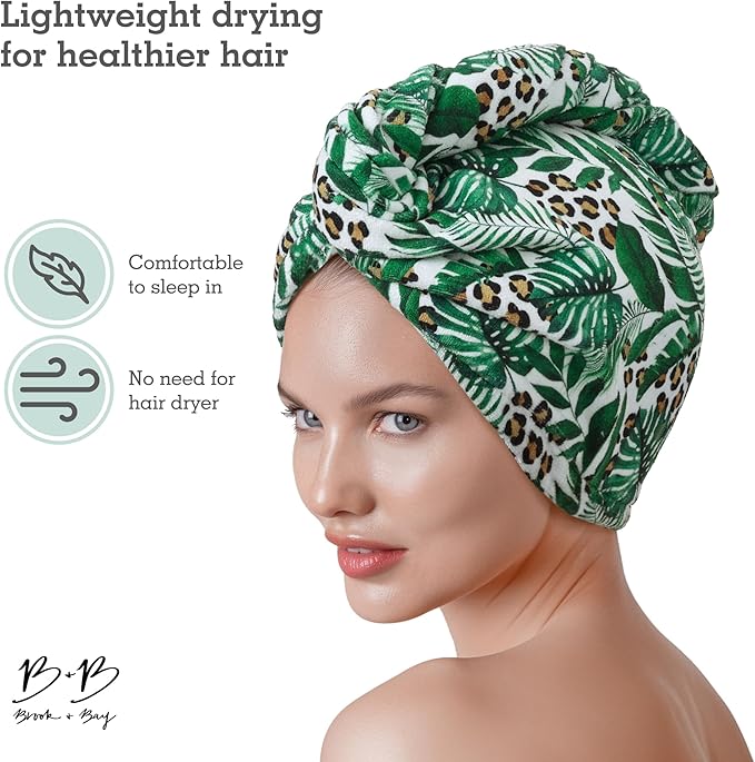 Brook + Bay Microfiber Hair Towel Wrap - Quick-Dry Absorption & Microfiber Towel - Anti-Frizz Styling & Hair Plop Technique