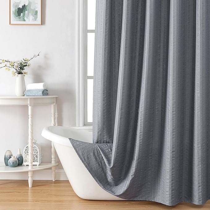 Aiyufeng Moga Grey Shower Curtain - 3D Embossed Cloth Shower Curtain for Bathroom, Hotel Luxury Bathroom Curtains Gray, Machine Washable, Standard Size 72Wx78H