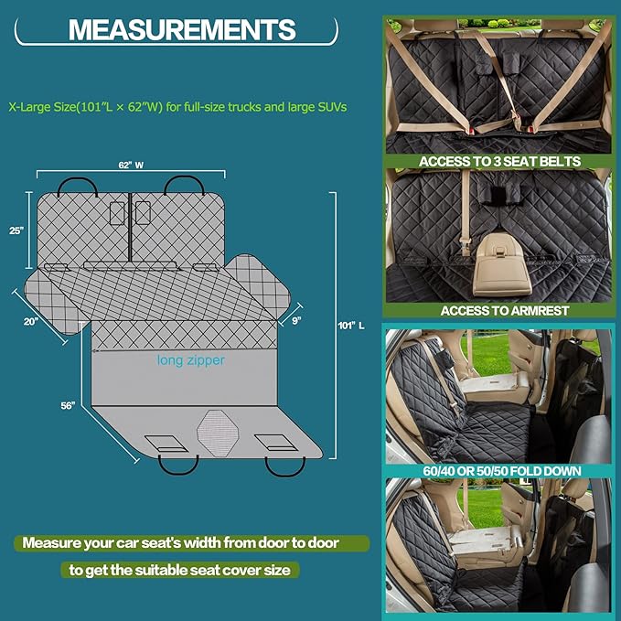 YEENIS Car Seat Cover for Dogs - All Covered Back Bench Cover with Mesh Window - Hammock Combination - Detachable - Suitable for Most Vehicles (Black, X-Large)
