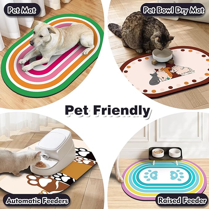 METEOROCK Pet Feeding Mat – 20''x12'' Absorbent Dog Food Mat, Pet Water Mats Protect Floor, No Stains Quick Dry Bowl Mats, Non-Slip Rubber Base Pets Placemats for Food and Water, Black Paw