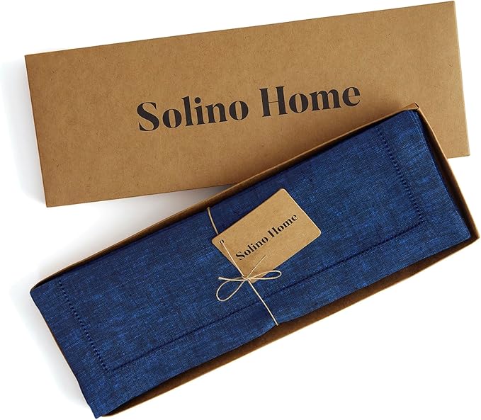 Solino Home Linen Cloth Placemats Set of 4-100% Pure Linen Hemstitch Royal Blue Placemats 14 x 19 Inch - Milan Hemstitch Table Place Mats