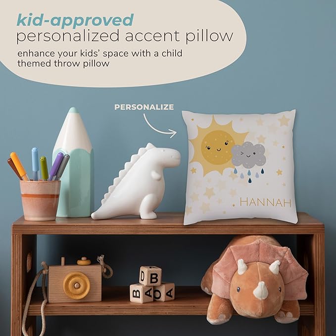 Prints Next Day – Kids Custom Weather Throw Pillow - 16" x 16" - Double-Sided Printing - Includes Insert - Kids Personalized Bedroom Accent Pillow with Name - Nursery Decor - Printed in USA