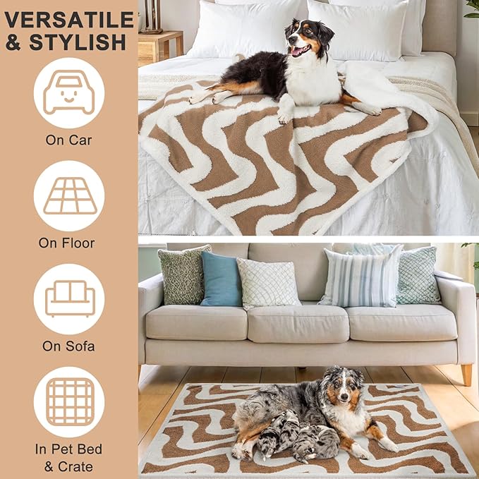 BEAUTYZOO Waterproof Dog Blankets for Medium Large Dogs Washable- Reversable Dog Blanket for Furniture, Sofa, Couch, Crate, Car- Soft Sherpa Dog Throw Plush Pet Bed Blanket Cat Puppy, 40"x60" Brown