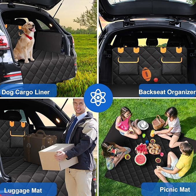 EasyHaWei 4-in-1 SUV Cargo Liner for Dogs, Non-Slip Water Resistant Pet Trunk Mat with Side Flaps Protector & Back Seat Organizer, Dog Backseat Cover for SUVs Vans（54" W x 88" L）