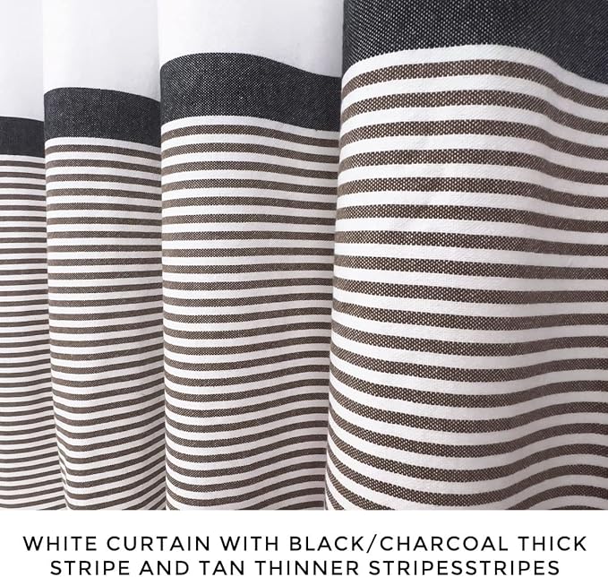 HALL & PERRY Modern Farmhouse Tassel Shower Curtain 100% Cotton Striped Fabric Shower Curtain with Tassels for Bathroom Décor (Tan, 72"x84")