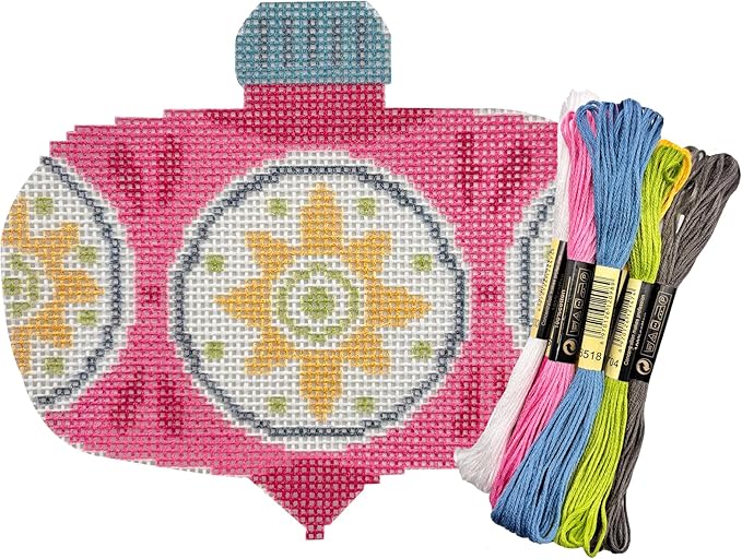 Howie's Needlepoint Needlepoint Kits, 18CT Printed Embroidery Pattern Starter Kits, Stamped Patterns Canvas Kits(Pink Vintage Ball,3.5x4.25inch)