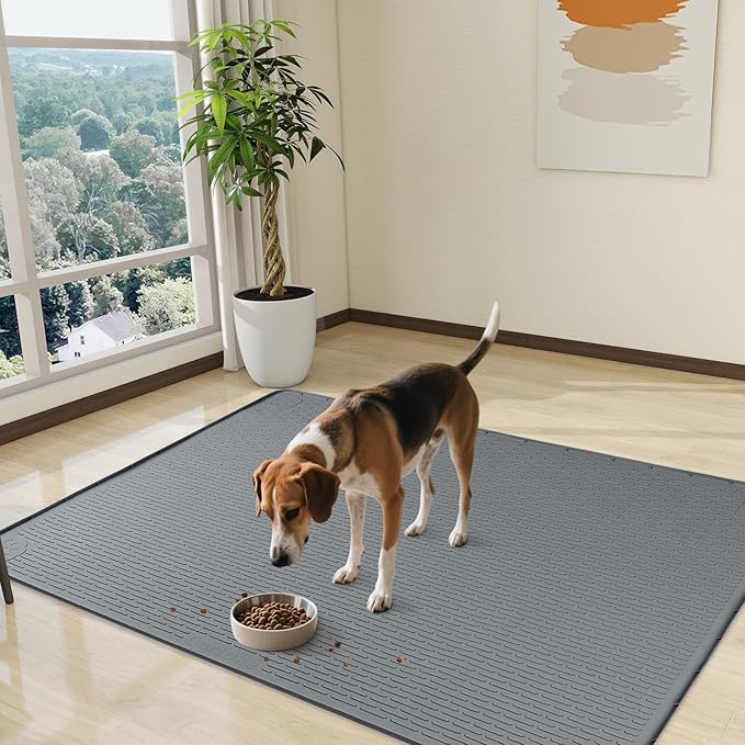 Bartuke Dog Food Mat, Extra Large 57" x 40" Silicone Pet Feeding Mat with Raised Edge Pet Placemat for Small, Medium, and Large Pets Non-Slip, Easy to Clean (Dark Grey)