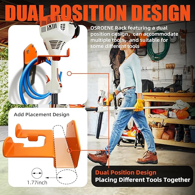 OSROENE Weedeater Hanger, 3 Pack Weed Eater Hanger for Wall, Heavy Duty Weed Wacker Hooks for Garage, Garage Organization Storage Shed Organizer Mounted Trimmer Rack