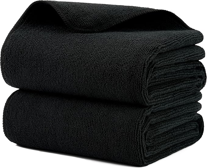 MICROFI New Microfiber Hair Drying Salon Towels, Quick Dry, Lint Free, 2 Pack (Black)