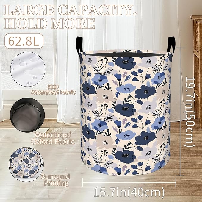 ainori Cute Stingray Laundry Basket, Oxford Cloth Minimalist Modern Dirty Clothes Collapsible Hamper for Room Decor, Ocean Manta Ray Print Gifts Toy Organizer 19.7*15.8 Inch for Bedroom Bathroom Dorm