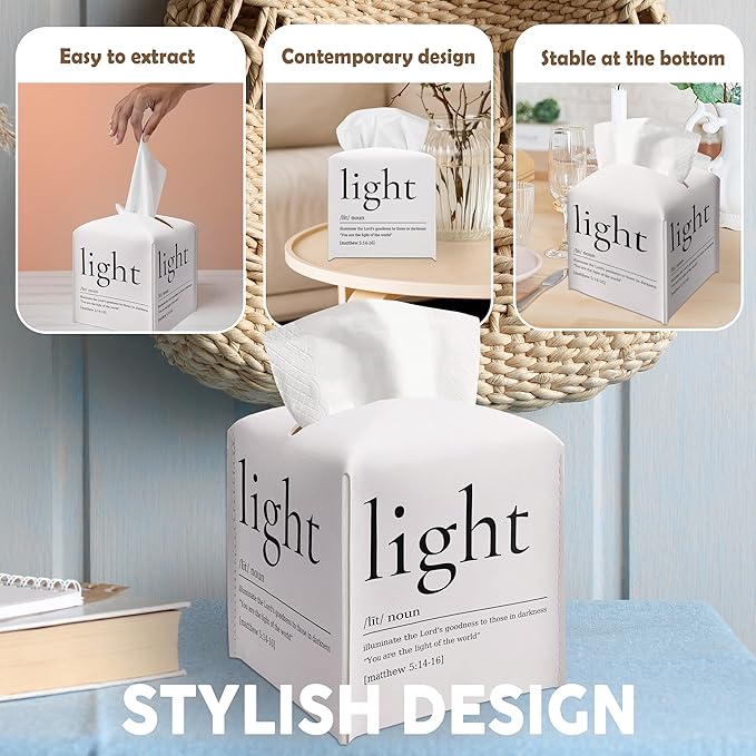 Christian Gifts Square Tissue Box Cover, Bible Verse Inspirational Quote Gift Ideas for Friends, Matthew Decor for Bathroom Office, Housewarming New Home Favor-(5.2 Inches)
