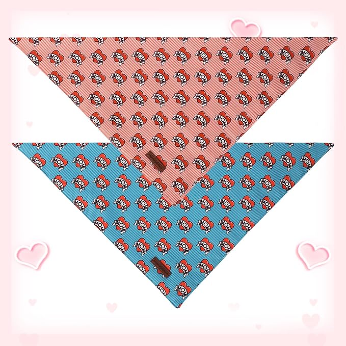 Unique Style Paws Dog Valentine's Bandanas 2Pcs Washable Cotton Triangle Love Heart Dog Scarfs for Small Medium Large Dogs and Cats
