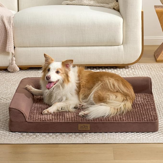 COZY KISS Orthopedic Dog Bed for Extra Large, XXL Dogs Bed, L Shaped Foam Anti-Slip Bottom Giant Pet Cat Sofa with Washable Cover, Suitable for Pet Up to 150 lbs, 48x32x7.5 inch, Brown