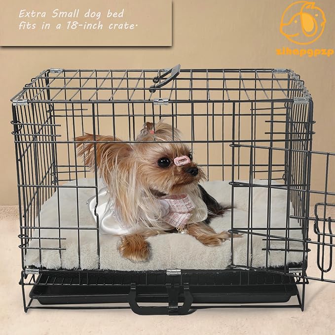 Puppy Bed for Crate 18 Inch for Extra Small Dogs Fit Metal Crates,Ultra Soft Flat Dog Bed Washable & Anti-Slip kennel pads for crates 18 x 12 Inch,Fluffy Comfy Pet Sleeping Mat for Dogs and Cats,Beige