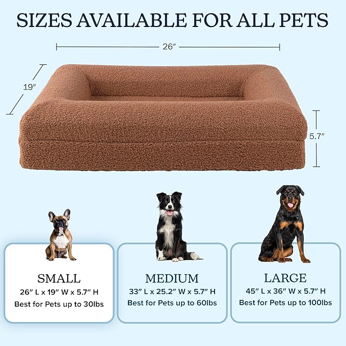 PETMAKER Orthopedic Pet Bed - 26in Small Dog Bed with Supportive Bolster, Nonslip Bottom, and Removable Washable Cover - Memory Foam Puppy Bed for Small Dogs and Cats - Dog Products (Brown)